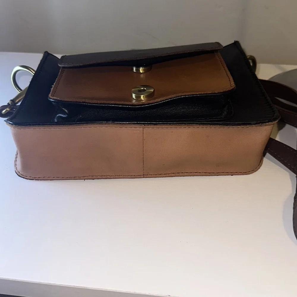 Leopard Hide and Leather Crossbody Satchel Purse - Picture 12 of 12